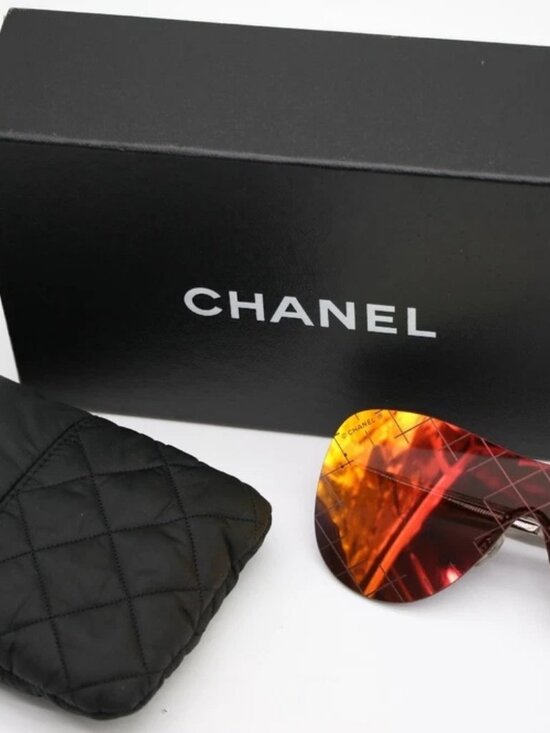 Chanel Silvertone Metal and Red Tinted Shield Sunglasses-71158 main image 4
